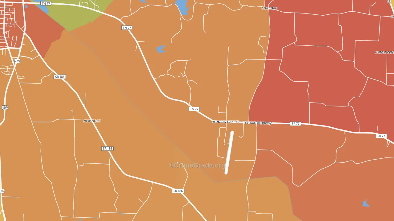 Moores Chapel, TN Map of Robbery Rates