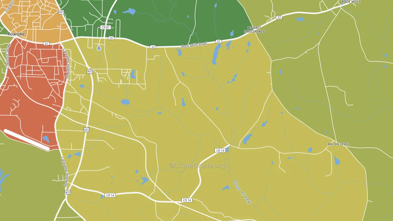 Moores Crossroads, AL Map of Robbery Rates