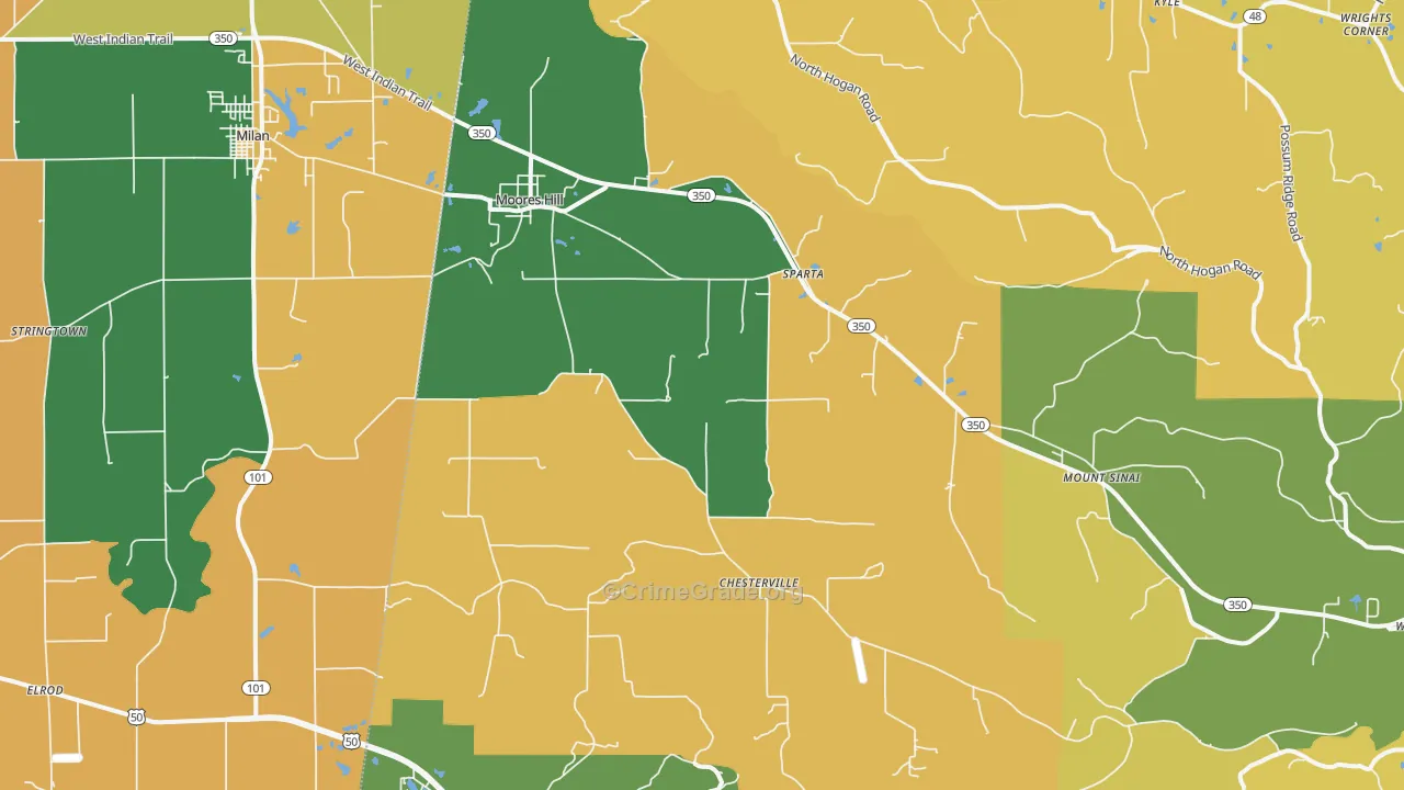 Moores Hill, IN Map of Robbery Rates