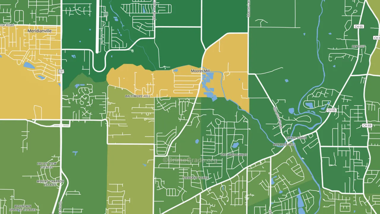 Moores Mill, AL Map of Robbery Rates