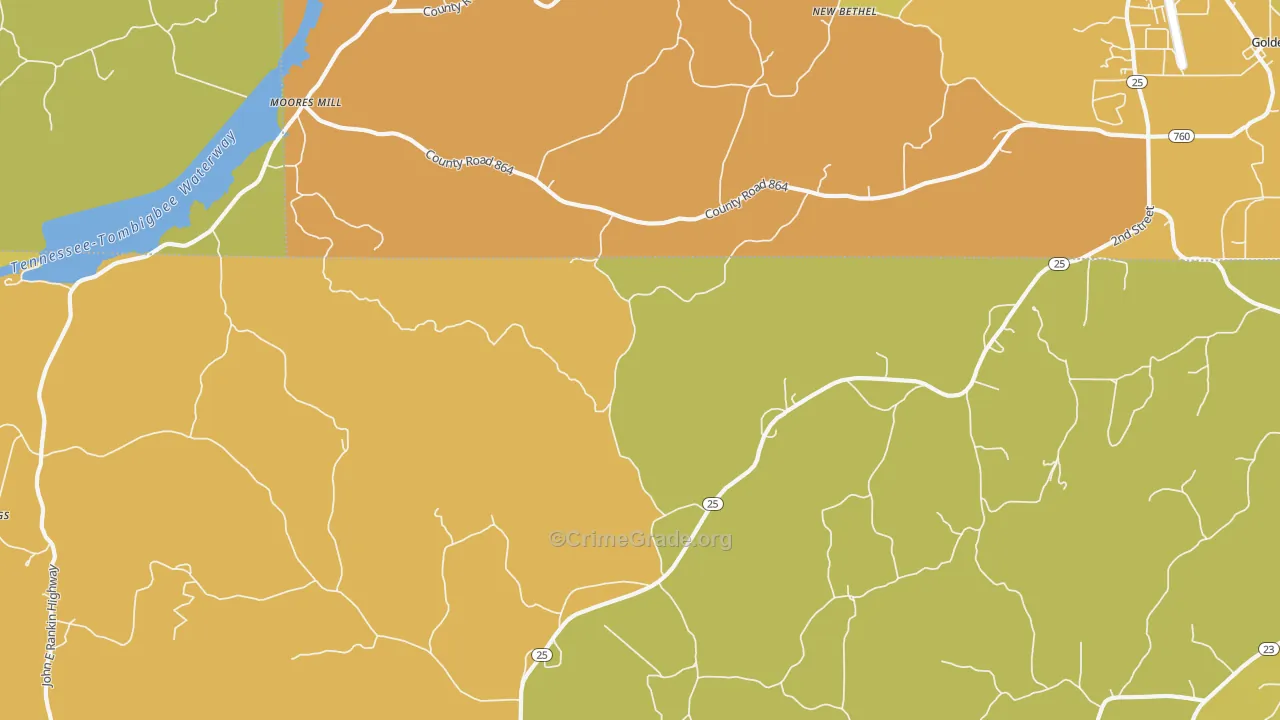 Moores Mill, MS Map of Robbery Rates