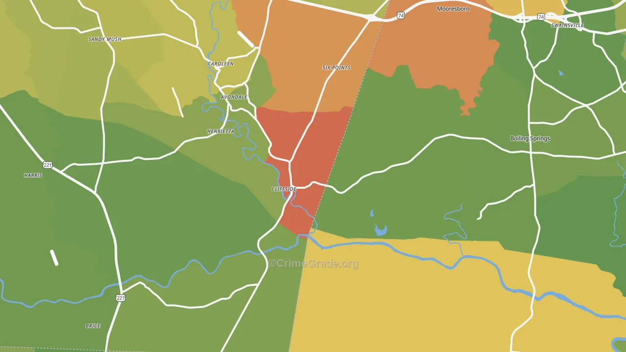 Mooresboro, NC Map of Robbery Rates