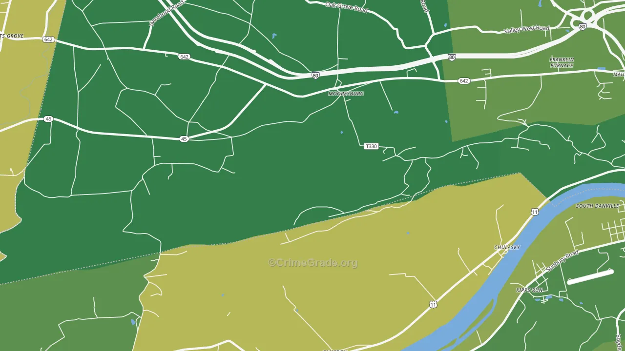 Mooresburg, PA Map of Robbery Rates