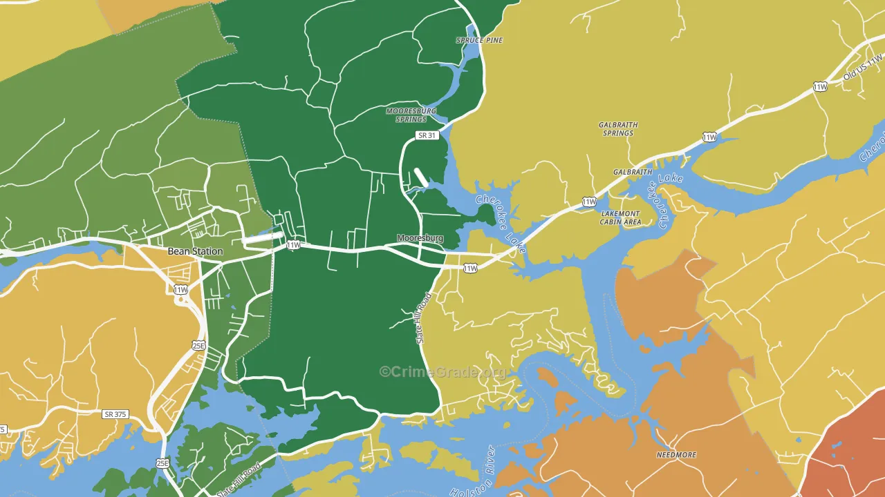 Mooresburg, TN Map of Robbery Rates