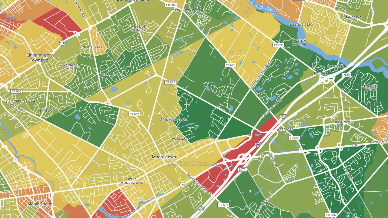 Moorestown, NJ Map of Robbery Rates