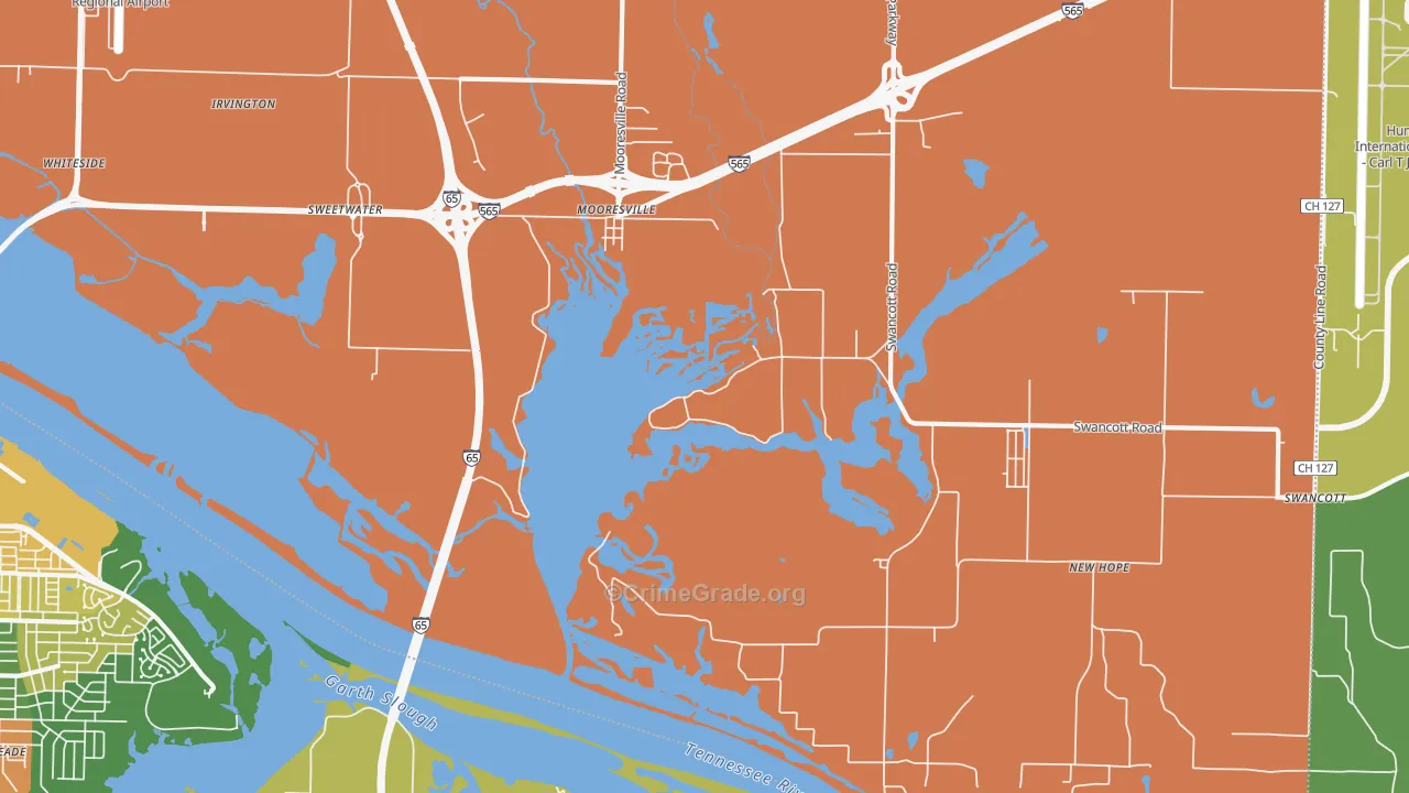 Mooresville, AL Map of Robbery Rates