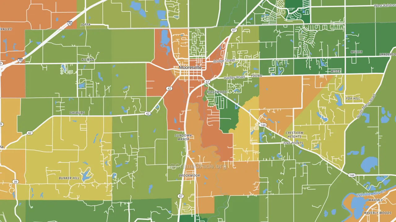 Mooresville, IN Map of Robbery Rates