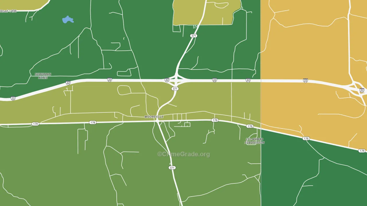 Mooresville, MS Map of Robbery Rates