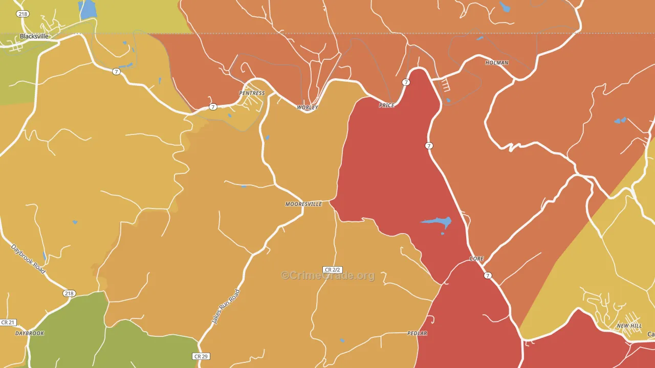 Mooresville, WV Map of Robbery Rates