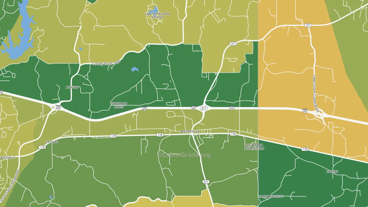 Mooreville, MS Map of Robbery Rates