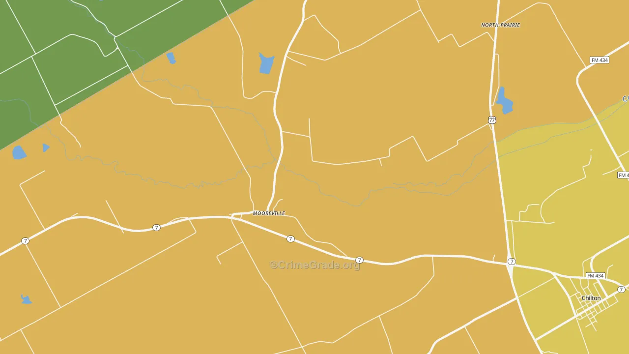 Mooreville, TX Map of Robbery Rates