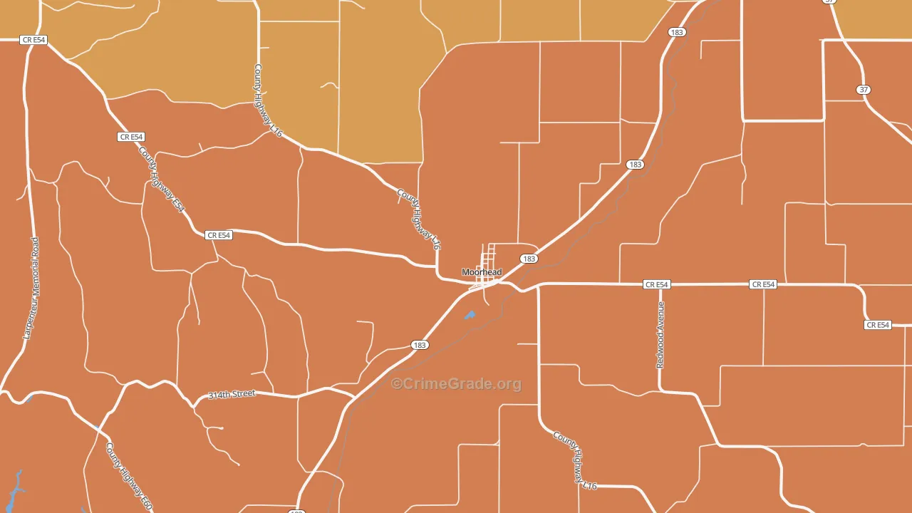 Moorhead, IA Map of Robbery Rates