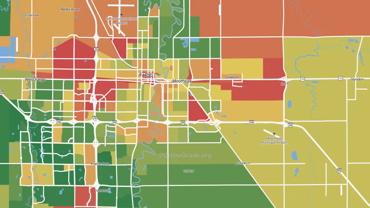 Moorhead, MN Map of Robbery Rates