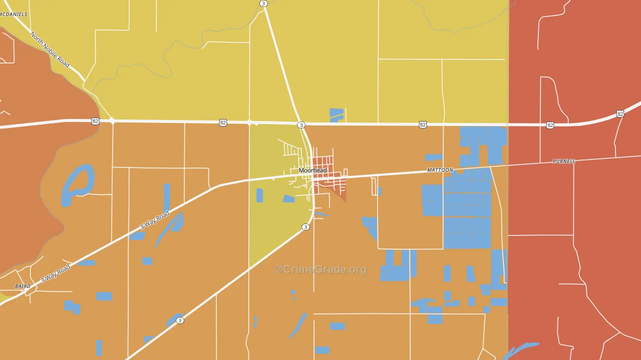 Moorhead, MS Map of Robbery Rates