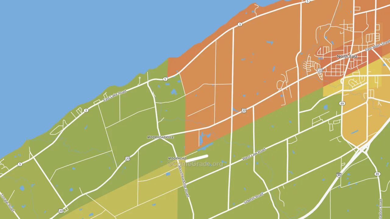 Moorheadville, PA Map of Robbery Rates