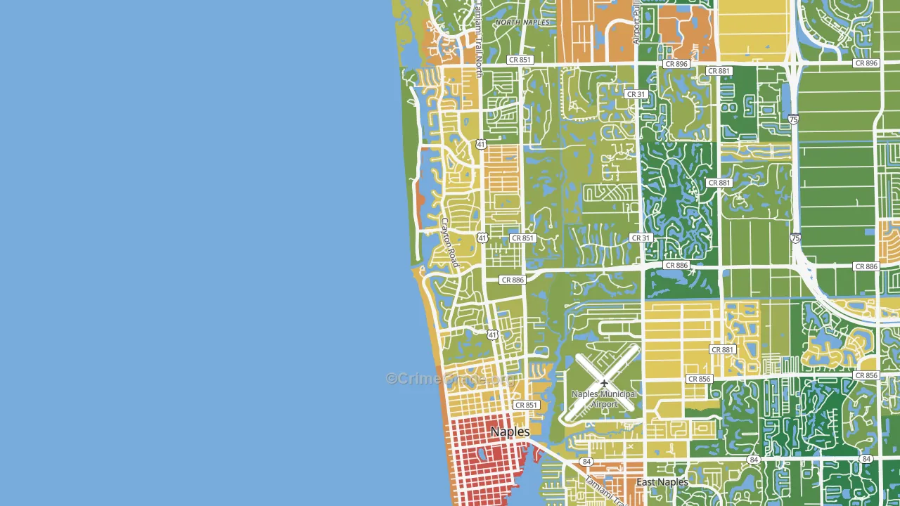 Moorings-Coquina Sands, Naples, FL Map of Robbery Rates