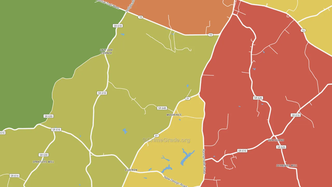 Moorings, VA Map of Robbery Rates