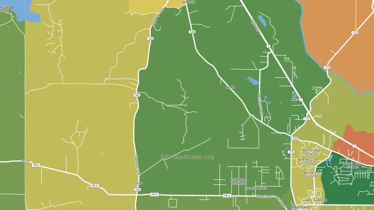 Mooringsport, LA Map of Robbery Rates