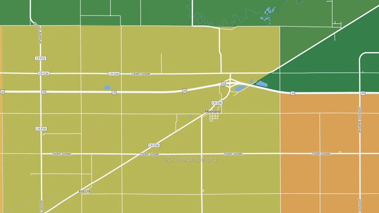 Moorland, IA Map of Robbery Rates