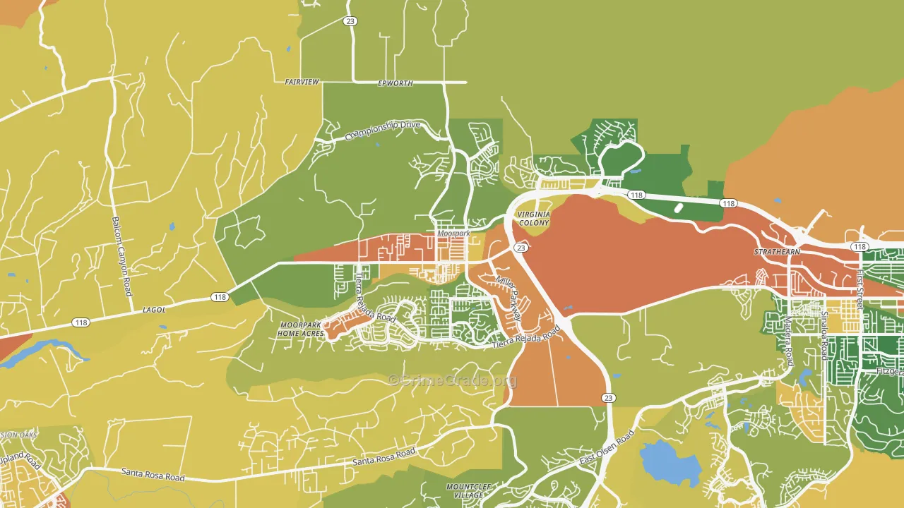 Moorpark, CA Map of Robbery Rates