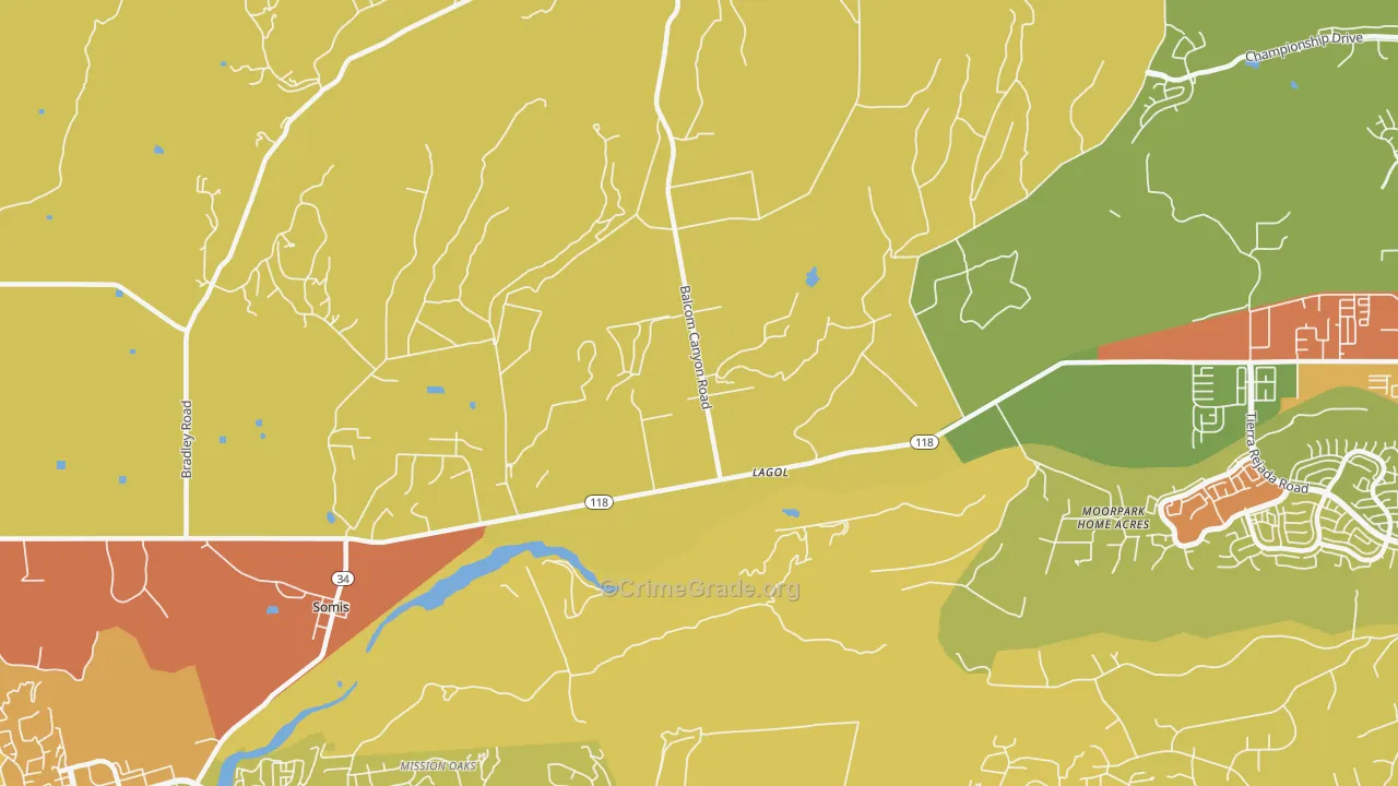 Moorpark Home Acres, CA Map of Robbery Rates