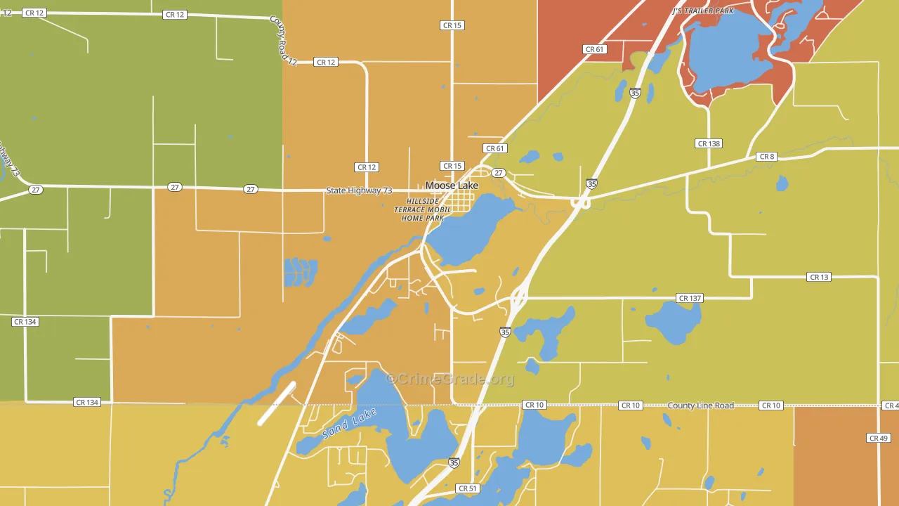 Moose Lake, MN Map of Robbery Rates