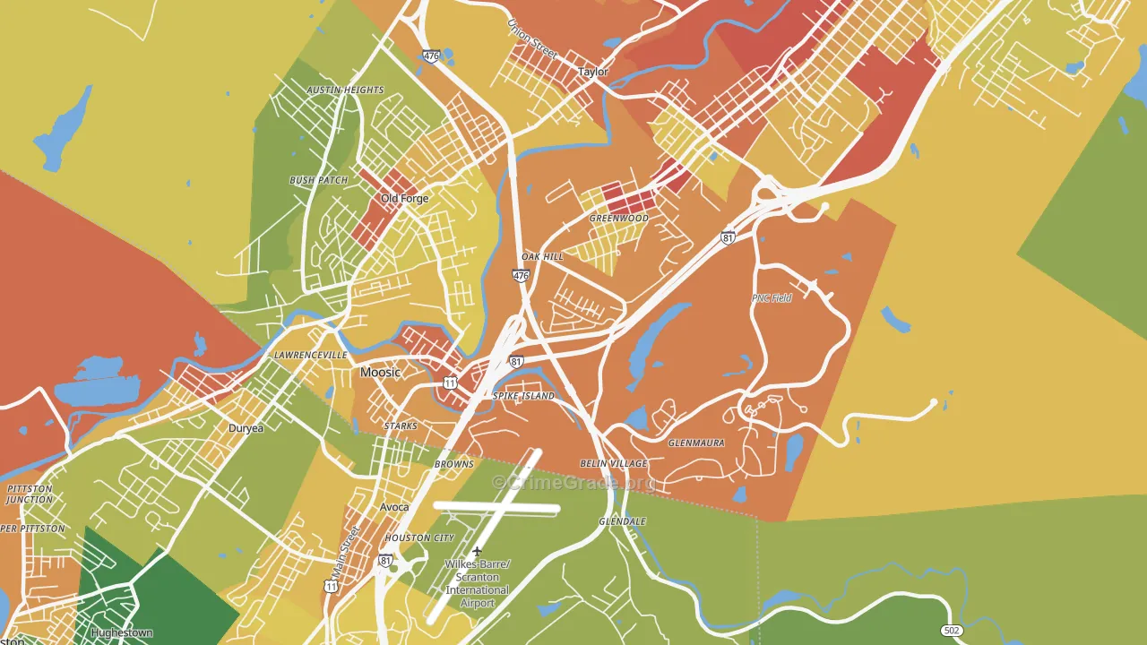 Moosic, PA Map of Robbery Rates