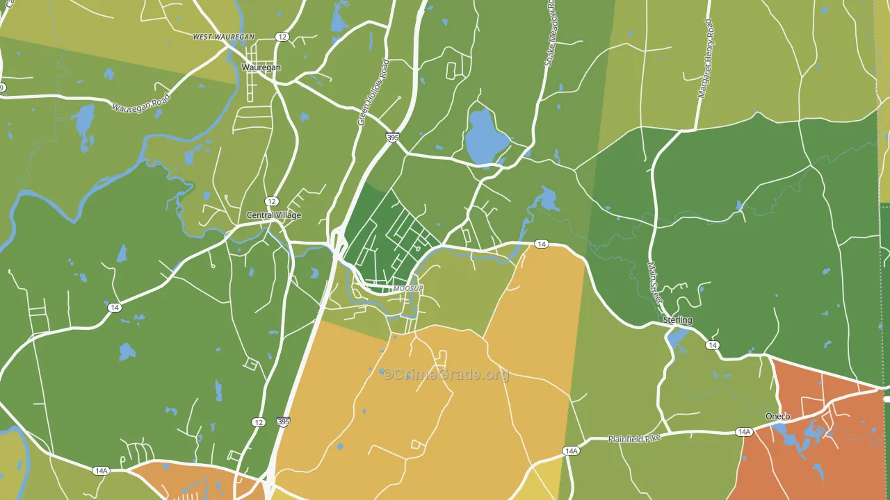 Moosup, CT Map of Robbery Rates