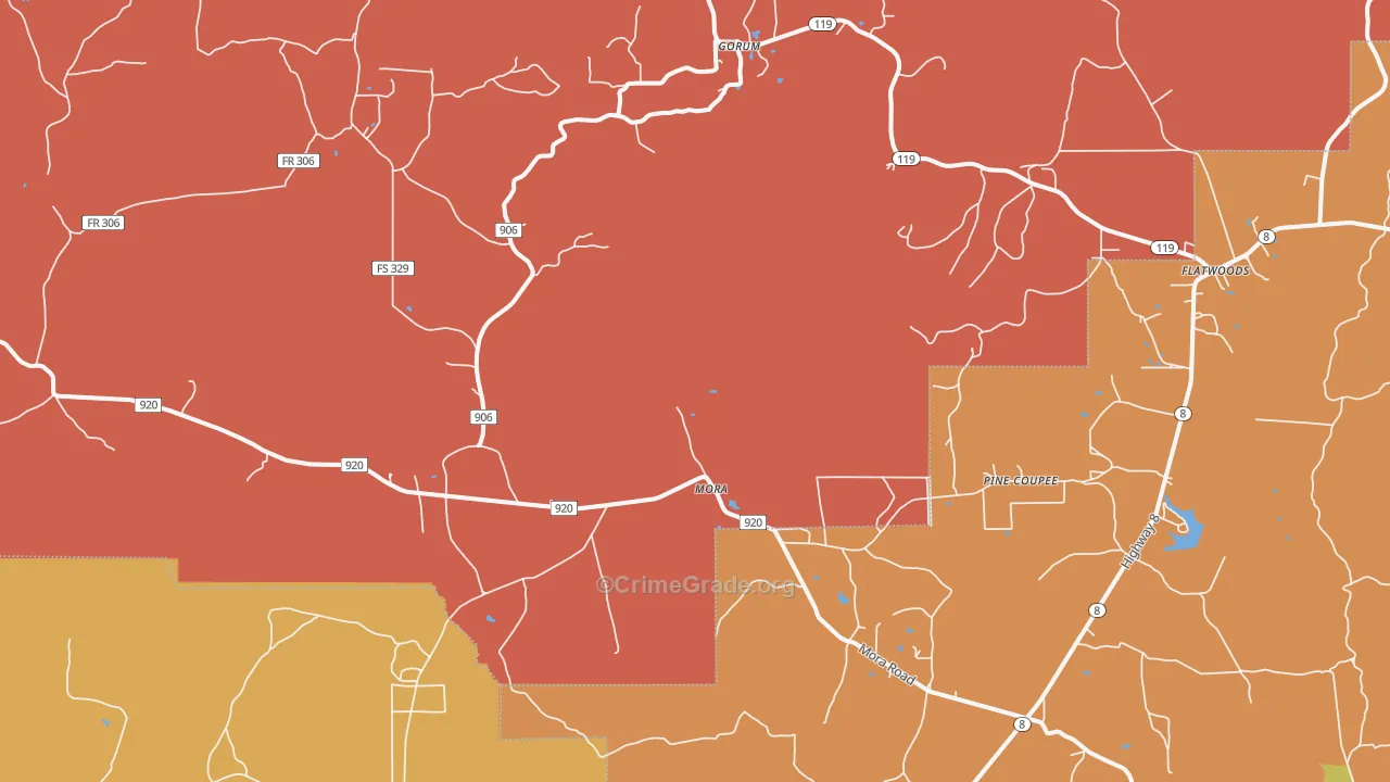 Mora, LA Map of Robbery Rates