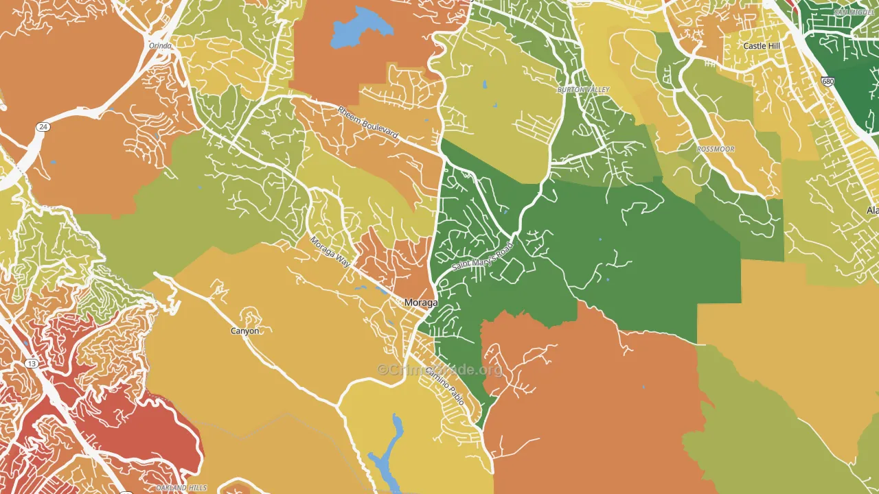 Moraga, CA Map of Robbery Rates