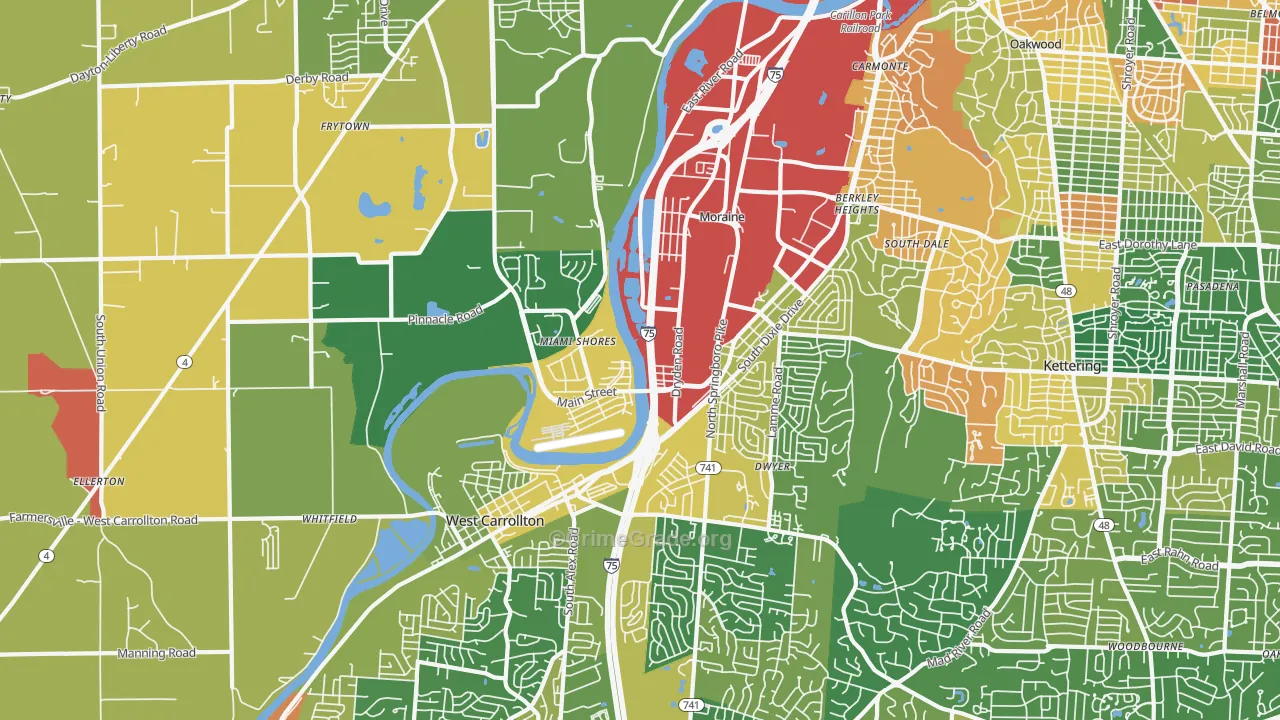 Moraine, OH Map of Robbery Rates