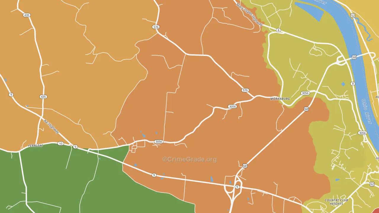 Moranburg, KY Map of Robbery Rates