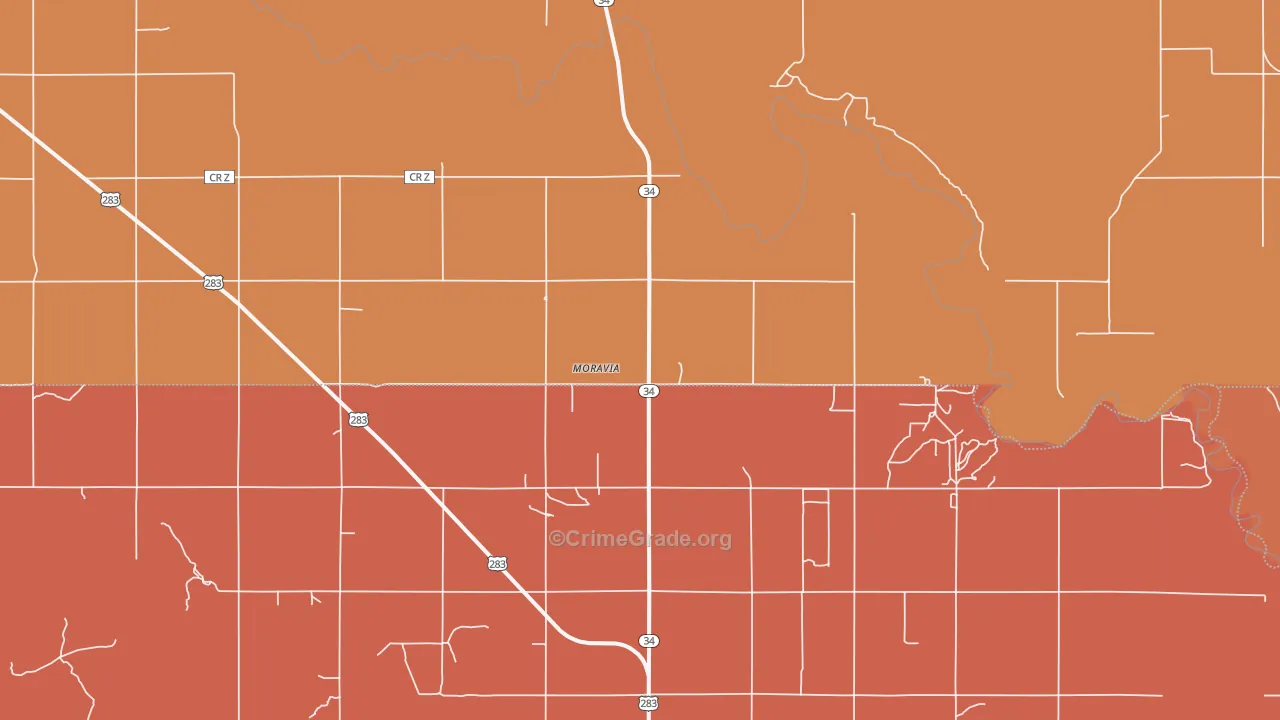 Moravia, OK Map of Robbery Rates