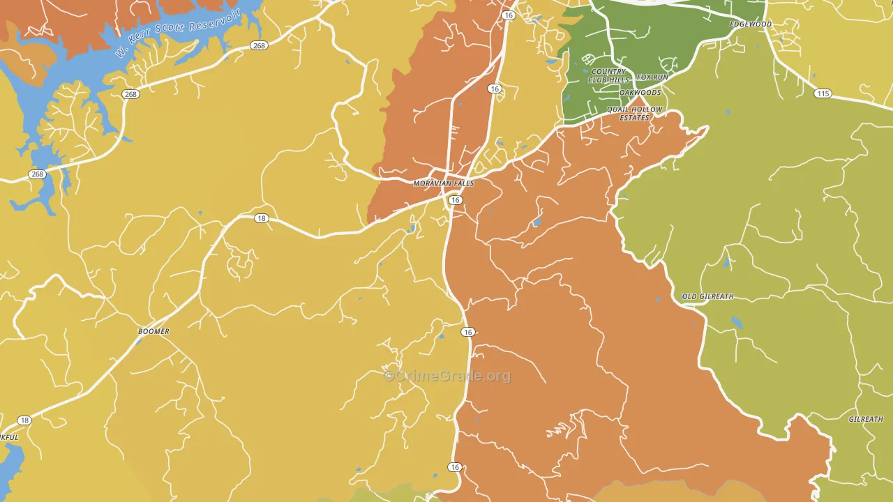 Moravian Falls, NC Map of Robbery Rates