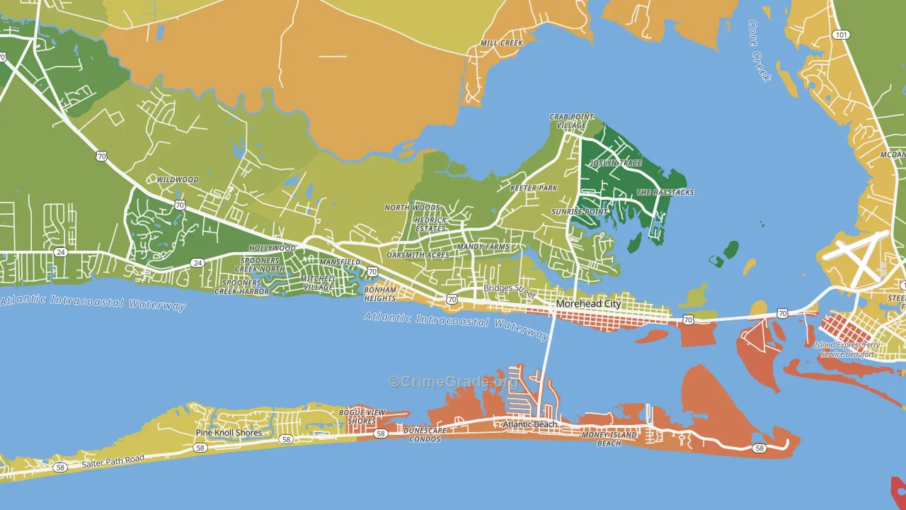 Morehead City, NC Map of Robbery Rates