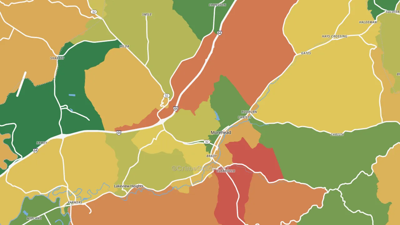Morehead, KY Map of Robbery Rates