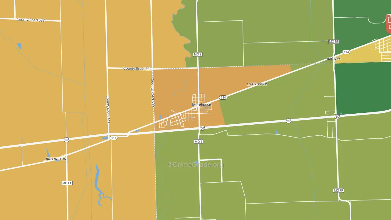 Morehouse, MO Map of Robbery Rates