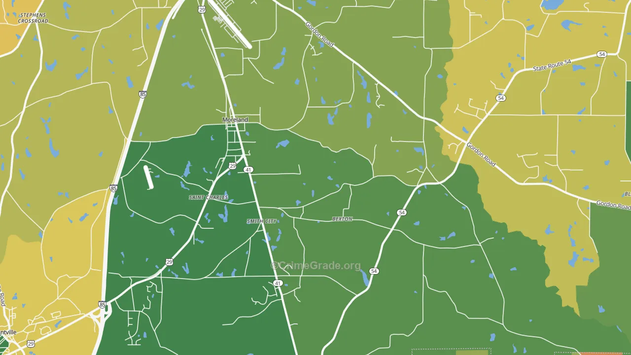 Moreland, GA Map of Robbery Rates