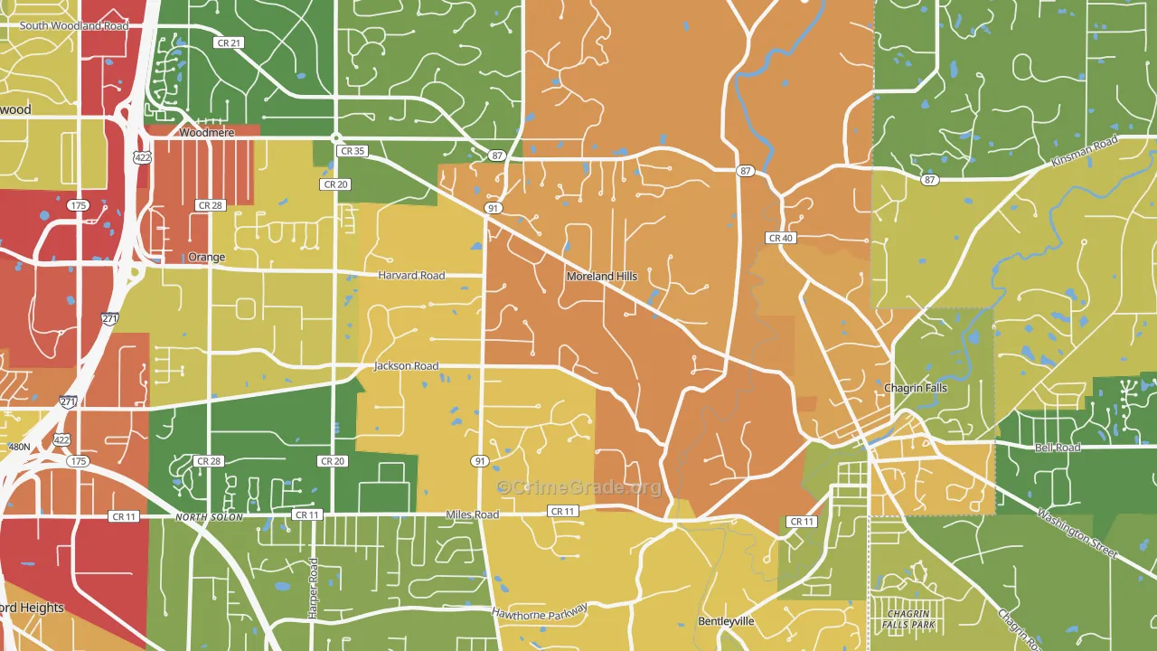 Moreland Hills, OH Map of Robbery Rates