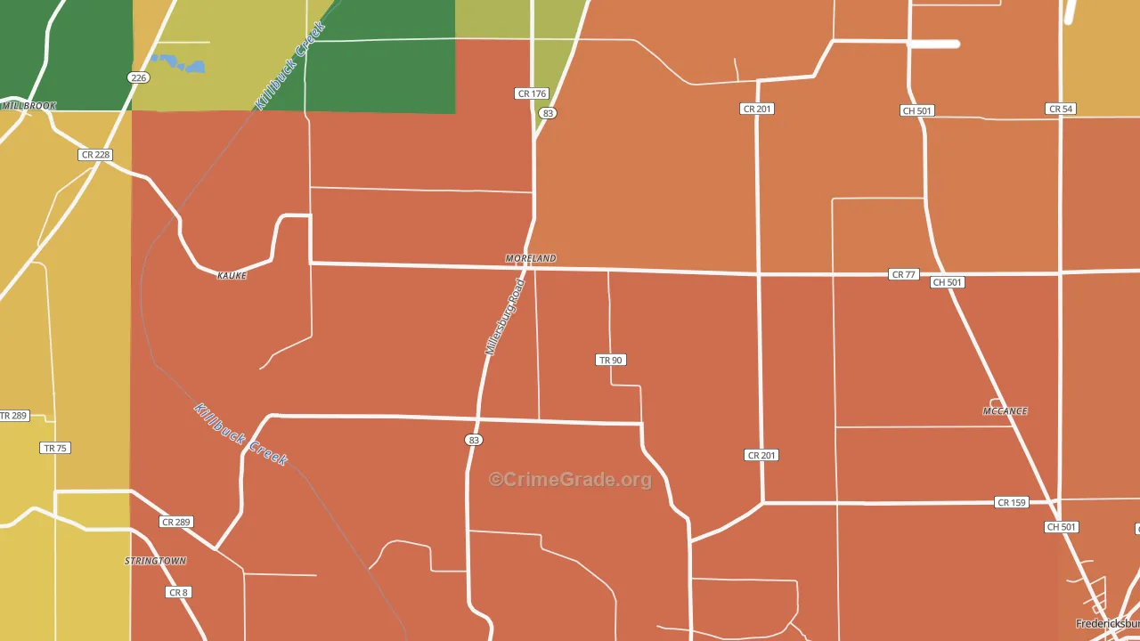 Moreland, OH Map of Robbery Rates
