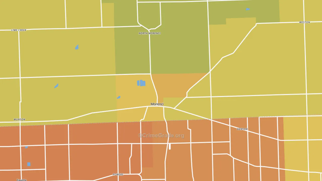 Morenci, MI Map of Robbery Rates