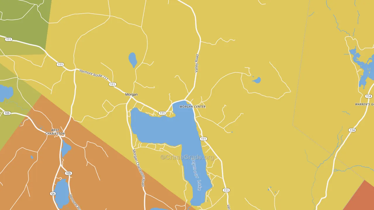 Morgan Center, VT Map of Robbery Rates