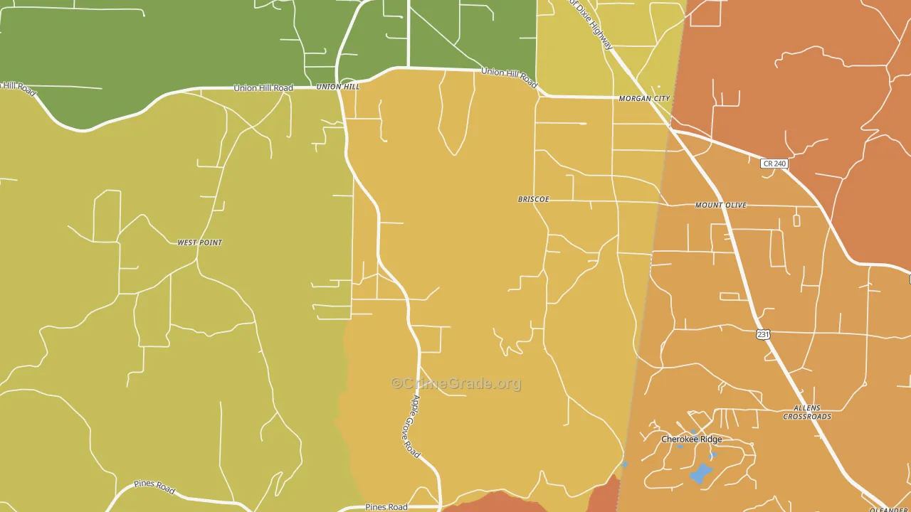 Morgan City, AL Map of Robbery Rates