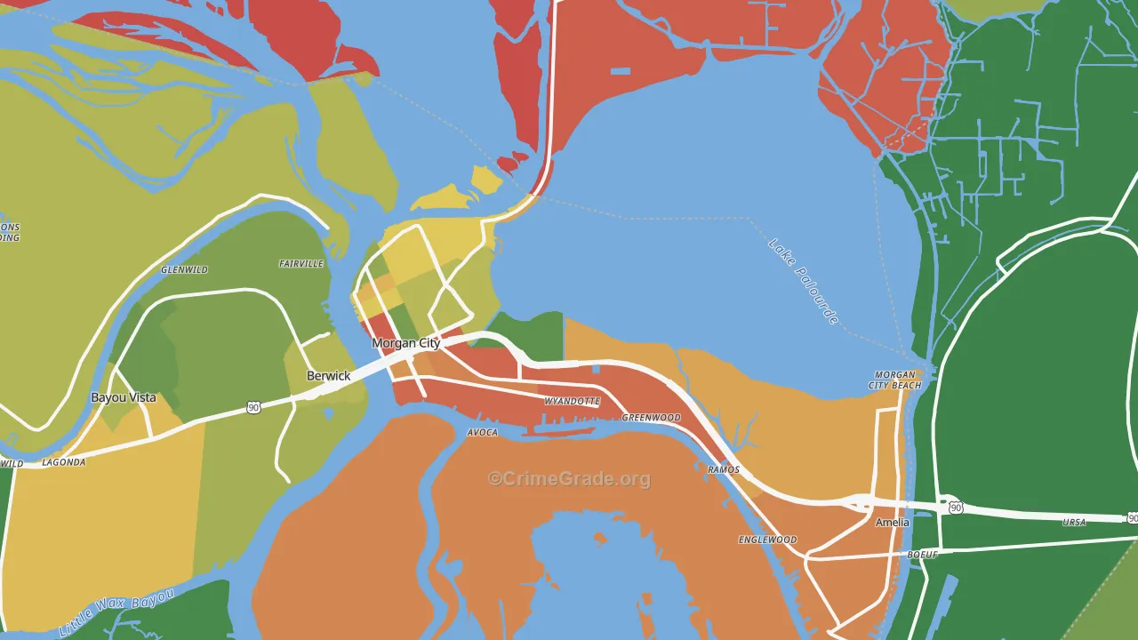 Morgan City, LA Map of Robbery Rates