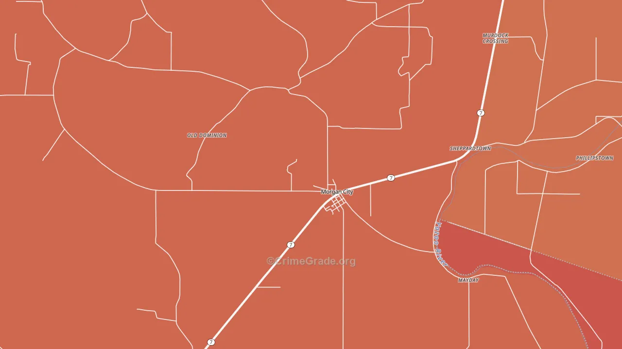 Morgan City, MS Map of Robbery Rates