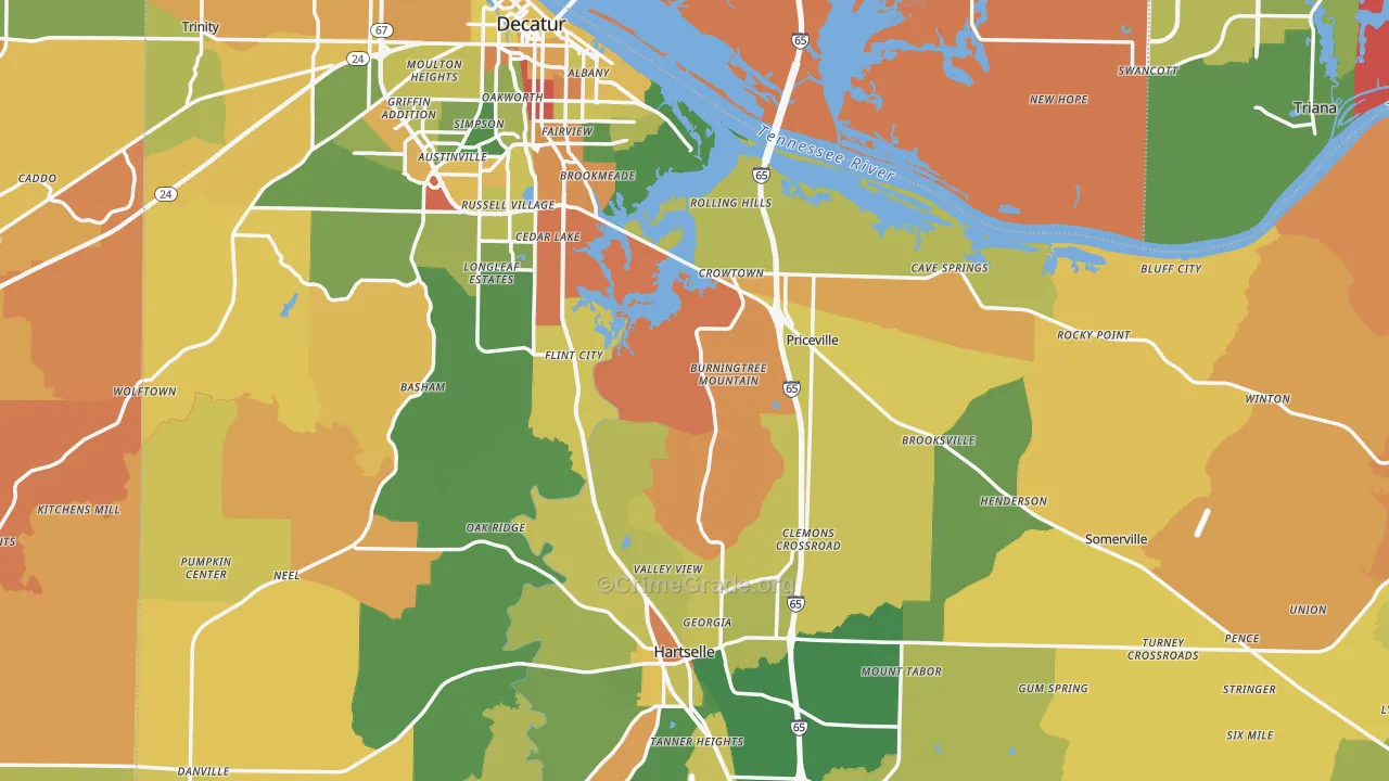 Morgan County, AL Map of Robbery Rates