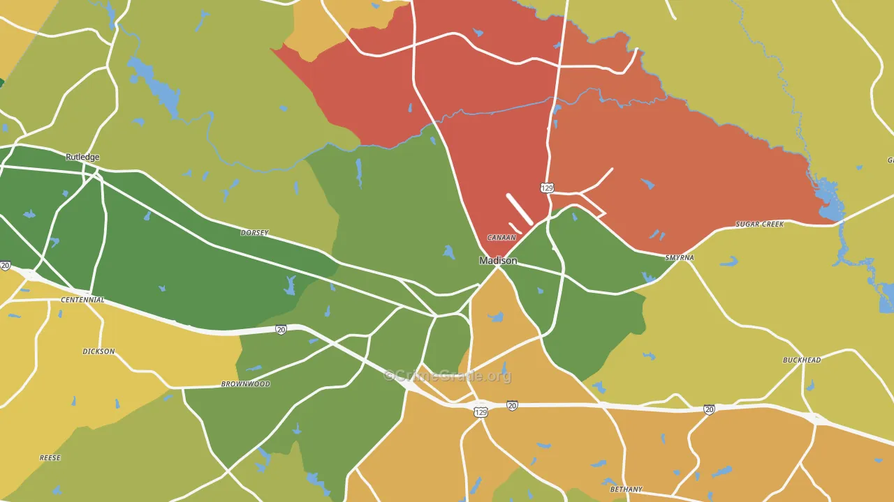 Morgan County, GA Map of Robbery Rates