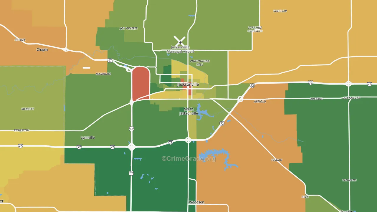 Morgan County, IL Map of Robbery Rates