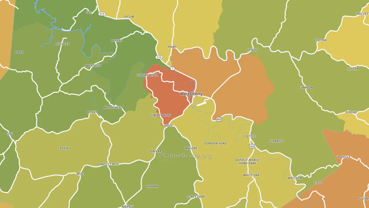 Morgan County, KY Map of Robbery Rates