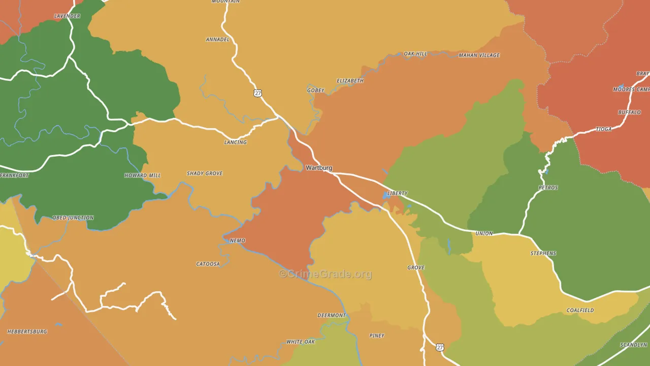 Morgan County, TN Map of Robbery Rates